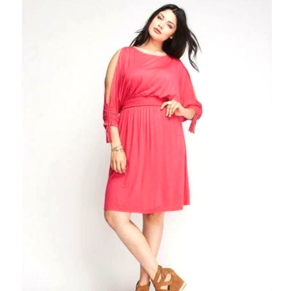 Lane Bryant Pink Cold Shoulder Smocked Waist Dolman Sleeve Dress 18/20 Plus Size